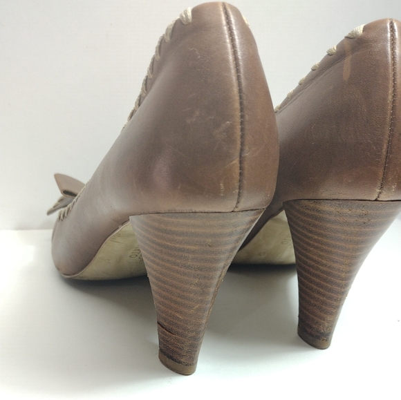 Franco Sarto Flicker Leather Laced Edge Peep Toe Heel l Size 8 M l Tan Cream - Picture 8 of 13